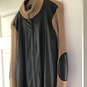 Sweater/Faux Leather Zip Up
